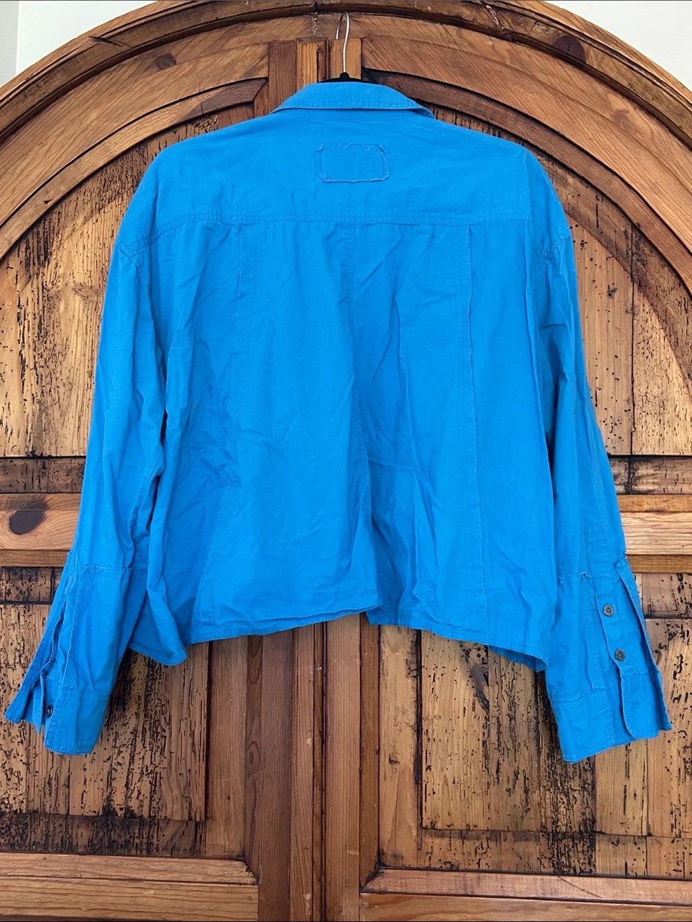 Free People Remade Poplin Shirt Button Down Double Cuff Collared Blue